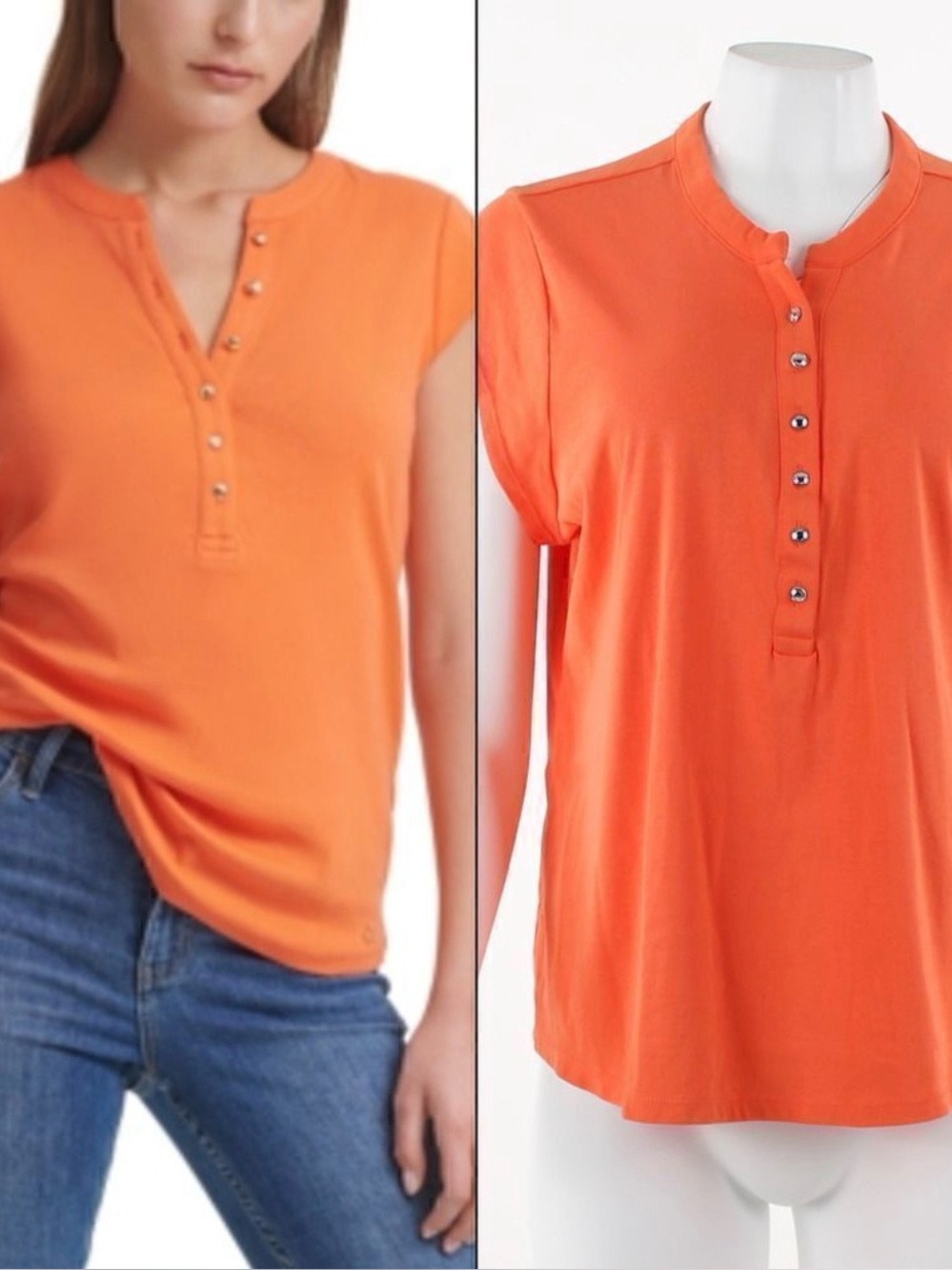 Calvin Klein Cap  Sleeve  Henley